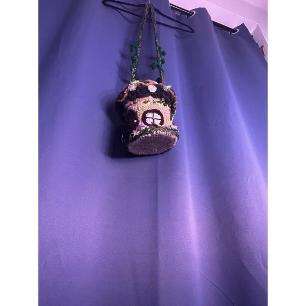 Handmade 1 Of A‎ Kind Rare Crochet Fairy House Purse Knitted Festival Beautiful
